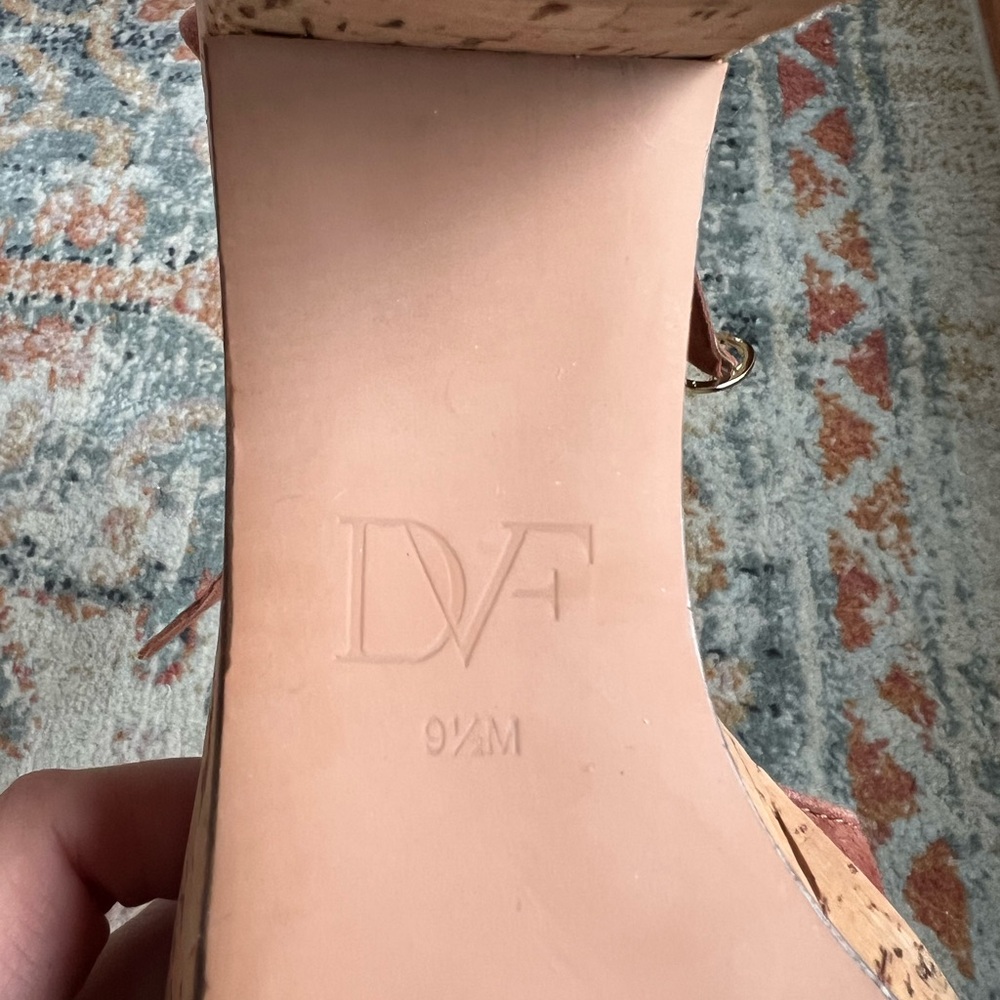 Diane von Furstenberg Tan Suede Cork Platform Sandals Ankle Strap 9.5 - Picture 5 of 8